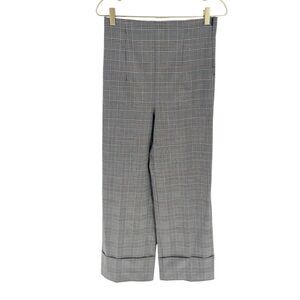 Zara Dress Pants Womens Medium Plaid Wool Blend High Waisted Wide Leg Cuffed